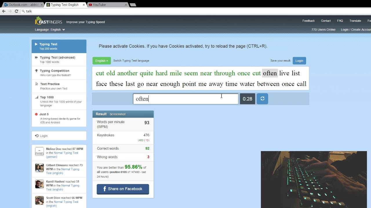 Typing Test Youtube