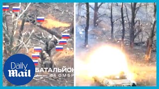 Terrifying moment Ukraine tank destroys Russian trenches at point-blank range