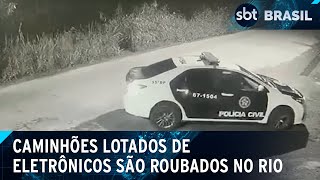 Quadrilha rouba centro de distribuição usando viatura falsa da polícia no RJ | SBT Brasil (17/01/25)