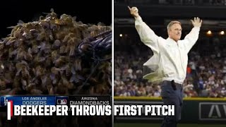 Dodgers vs. Diamondbacks delayed by bees, Beekeeper throws first pitch 🐝 | ESPN