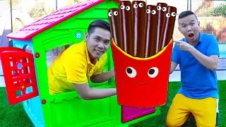 Funny Uncles & Auntie Pretend Play w/ Giant Magic Chocolate French Fries Food Toys
