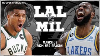 Los Angeles Lakers vs Milwaukee Bucks Full Game Highlights | Mar 8 | 2024 NBA Season