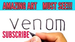 SUPER EASY !, how to turn words VENOM into Cartoon for Kids / how to draw VENOM, enemy of SPIDERMAN