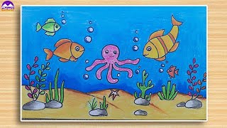 How to draw fish underwater scenery | easy fish scenery