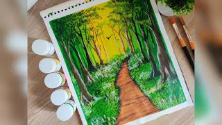 Forest Pathway Landscape Painting for Beginners | STEP by STEP Acrylic Painting Tutorial