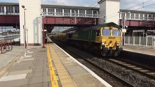 (HD) Freightliner 66563 + HOBC + 66547 full fan thrash through Harrow and Wealdstone on 6Y15 12.7.14