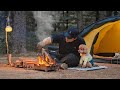 Solo Camping in Forest with My Dog . Roast leg of lamb in the Wild . Wood Stove ASMR