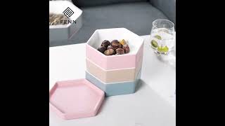 FENN Custom Colorful Glazed Polygon Food Ceramic Deep Plate