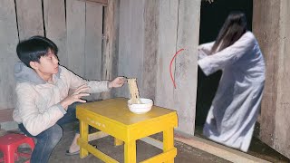 homeless boy went to the market to buy groceries and was eating when a ghost stole his food.