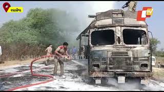 Grocery-Laden Truck Catches Fire In Bolangir