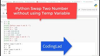 Python Swap Two Numbers Without using 3rd variable (English)