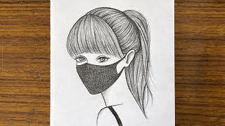 How to draw a girl with face mask || Girl drawing step by step || Easy and beautiful drawing