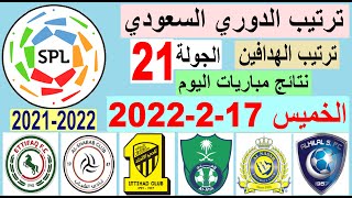 ترتيب الدوري السعودي وترتيب الهدافين ونتائج مباريات اليوم الخميس 17-2-2022 الجولة 21 - فوز الهلال