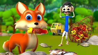 लोमड़ी और मूर्ख शिकारी की मछली Fox and Foolish Hunter's Fish 3D Animated Hindi Moral Stories JOJO TV