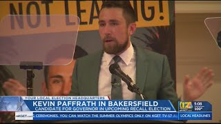 California gubernatorial candidate Kevin Paffrath speaks at Bakersfield campaign event
