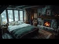 snowstorm day in the forest cozy stone house with a roaring fireplace u0026 calming wood crackles