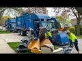 Republic Services Tag Teaming Front Loader Garbage Trucks Packing Bulk at the Spring Cleanup