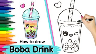 How To Draw Cute | Rainbow Boba Drink | EP 44 | Drawing Tutorial