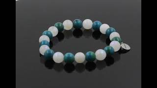 Bracelet Perles Chrysocolle + Pierre de lune 8 mm.