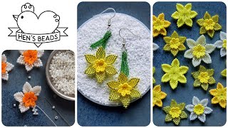 How to make DAFFODIL flower from seed beads | Hen's Beads DIY Tutorial