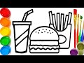Let's Learn To Burger Meal Drawing And Coloring For Beginners, Ks Art