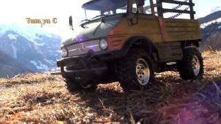 Tamiya CC-01 Unimog loaded with logs