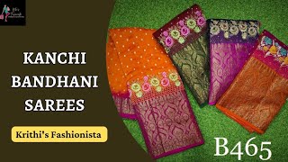 BANDHANI Sarees with Contrast Cutwork Kanchi Border | Krithi's Fashionista | 8885711369 | Video-412