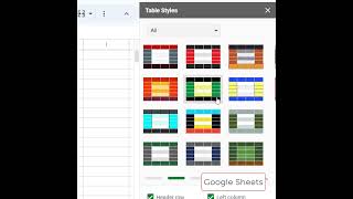 Google Sheets Table Styles