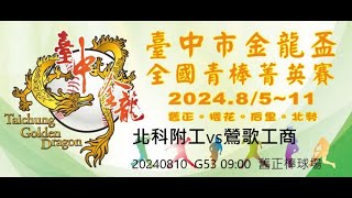 20240810  || 113年臺中市金龍盃全國青棒菁英賽 || G53  09:00   北科附工vs鶯歌工商     #舊正棒球場    #感謝主辦臺中市體育總會棒球委員會委託直播