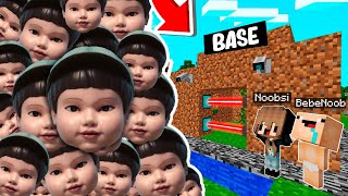 RETO DE LA BASE VS 1000000 MUÑECO DEL CALAMAR 🦑BASE DE NOOBSI Y BEBE NOOB VS SQUIDGAME2 MINECRAFT