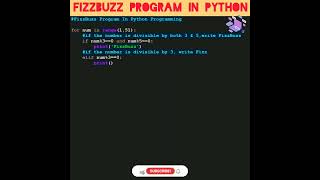 #python 87 FizzBuzz Program In Python Programming | Computer Programming | #fizzBuzz #shorts #coding