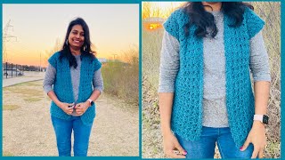 Crochet simple and elegant women vest | L size | crochet women cardigan | repeat only two rows