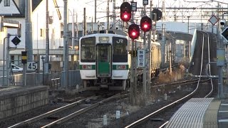 名取駅を出発する常磐線直通の東北本線上り719系