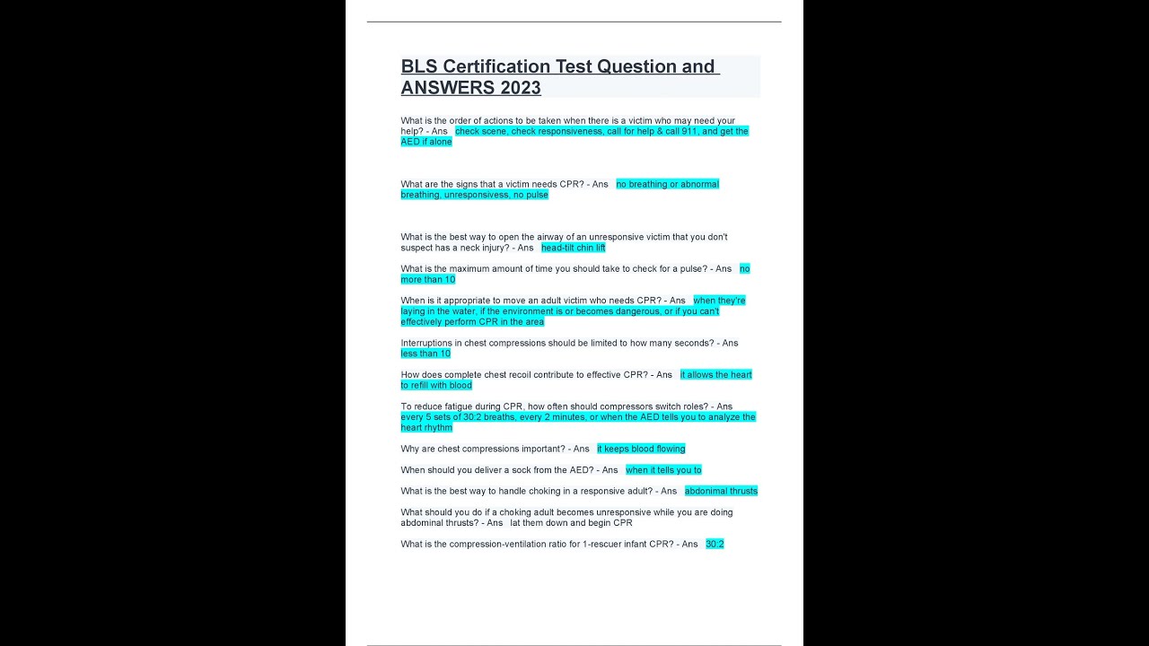 BLS Certification Test Question And ANSWERS 2023 - YouTube