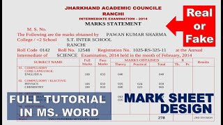 JHARKHAND INTERMEDIATE MARKSHEET DESIGN IN MS. WORD | HOW TO CREATE MARKSHEET? | #marksheetdesign