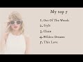 my top 5 songs of each album by taylor swift