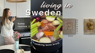 Living in Sweden | Cooking bone broth, October days, home routine, running errands