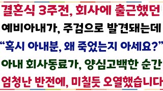 (반전신청사연)결혼식 3주전 예비아내가 회사에 출근했다 생을 마감하는데 \