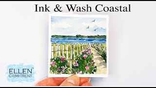EASY Ink & Wash Watercolor Coastal Painting Tutorial - Mini Monday Madness
