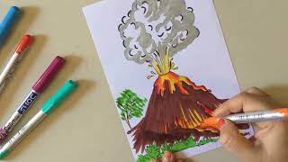 Volcano drawing | Natural disaster drawing | Volcanic eruption drawing