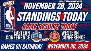 NBA STANDINGS TODAY as of NOVEMBER 28, 2024 | GAME RESULTS TODAY | GAMES on SATURDAY / NOVEMBER 30