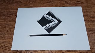 Cara menggambar 3d ilusi optik tangga dan lubang untuk pemula