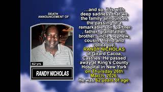 Randy Nicholas ~ Short Obituary