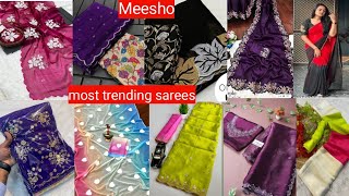 Meesho \u0026 instagram లో ఇప్పుడు బాగా ట్రెండింగ్ లో ఉన్న designer party wear sarees quallity 👌👌must try