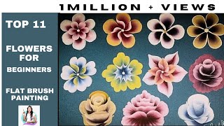 Top 11 flowers for beginners |One stroke painting |acrylic painting #acrylic#onestroke