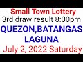 STL - QUEZON,BATANGAS,LAGUNA July 2, 2022 3RD DRAW RESULT