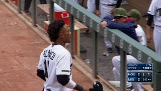 HOU@MIN: Polanco races home on a passed ball