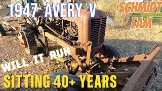 1947 AVERY MODEL V!   SITTING 40+ YEARS!   WILL IT RUN!  ANTIQUE TRACTOR