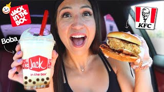 Eating KFC's NEW Chicken Sandwich & Jack In The Box's Exclusive Boba Drinks!