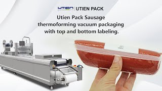 Sausage thermoforming vacuum packaging with top and bottom labeling